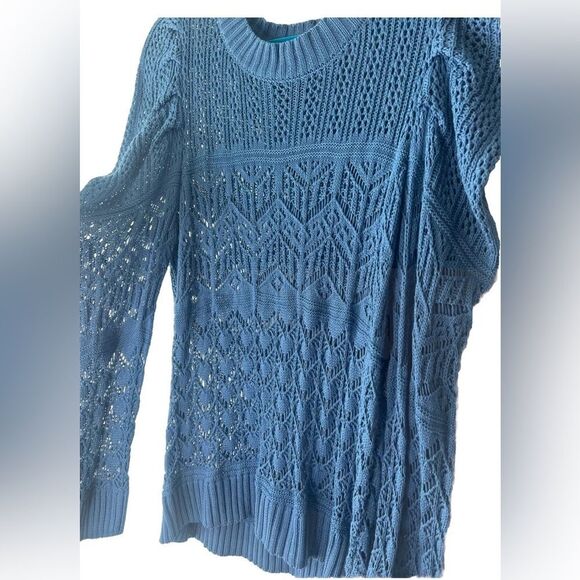 Oliver.O Women's Crochet Sweater Pullover Long Puff Sleeve XL Boho Preppy Cute - Picture 5 of 6